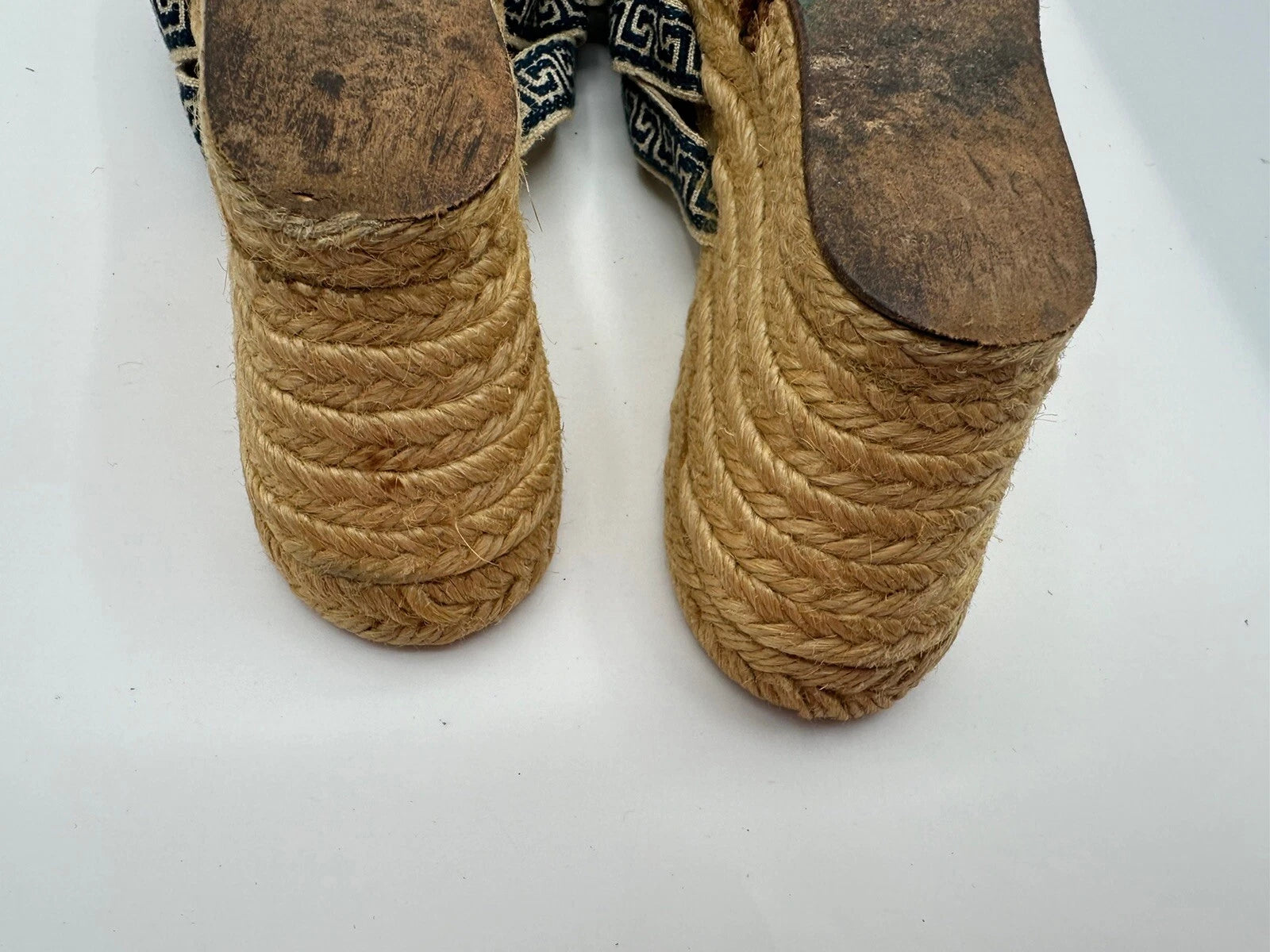 Stubbs & Wootton Blue Geometric Nylon Espadrilles Wedge Sandals Women Sz 7