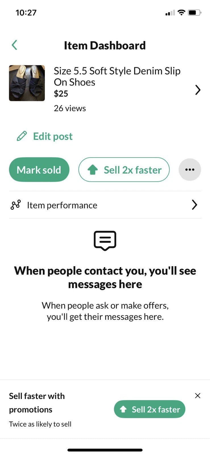 5.5 Hush Puppies Soft Style , Memory Foam, Denim Slip On Sandals. Low Heel