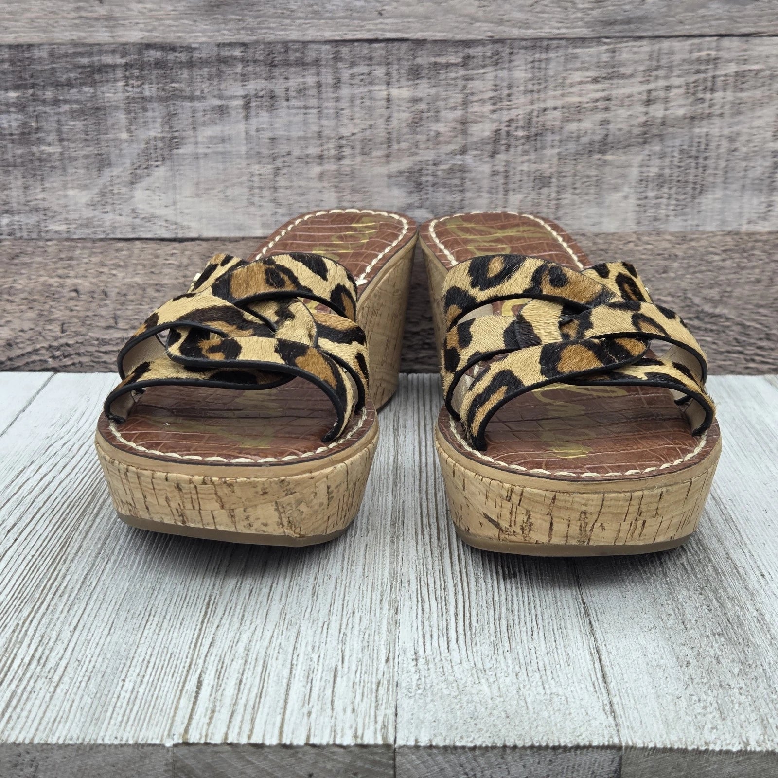 Sam Edelman Sandals Raynere Women's Sz 6 Leopard Cork Wedge Platform Shoe