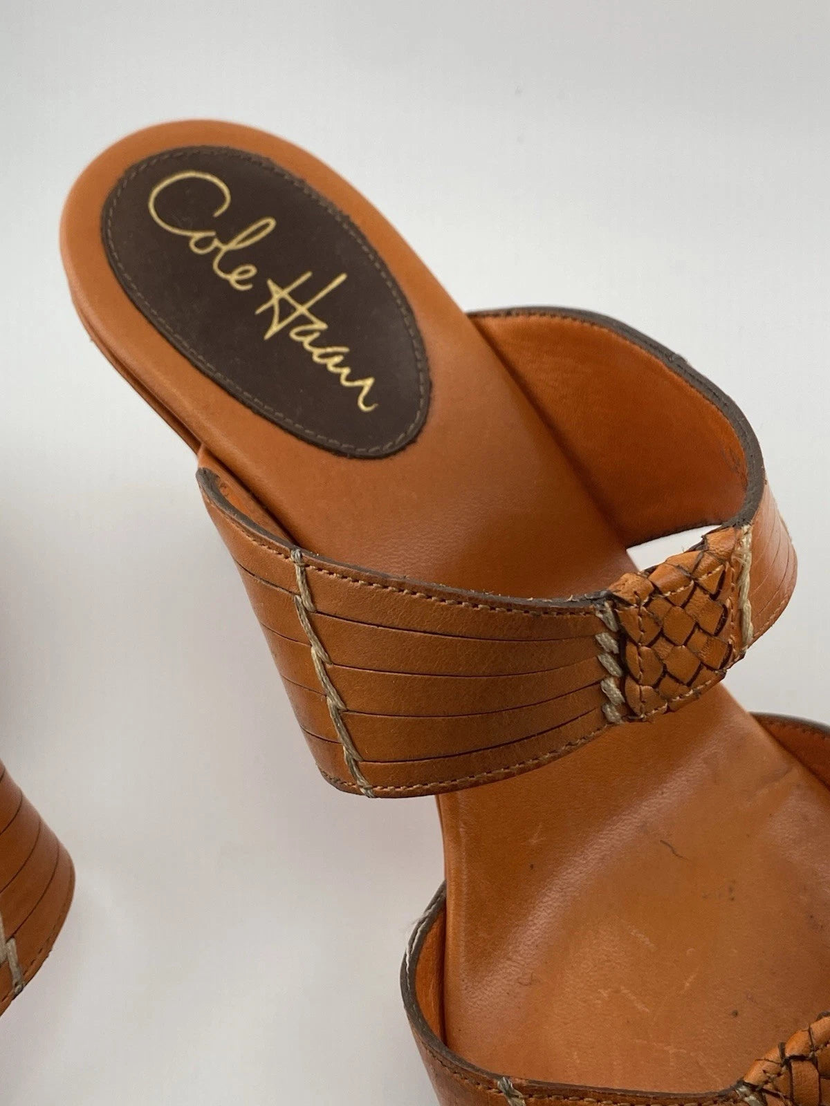 Cole Haan Air Huarache Slide Sandal Womens 8 Slip On Leather Orange Wedge