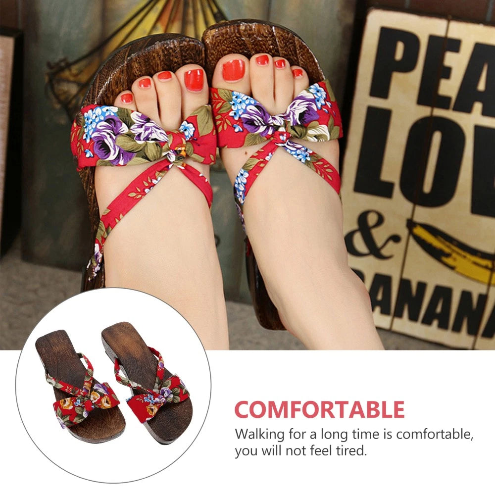 Chinese Style Wooden Clogs Women's Slide Sandals Flat Dressy for