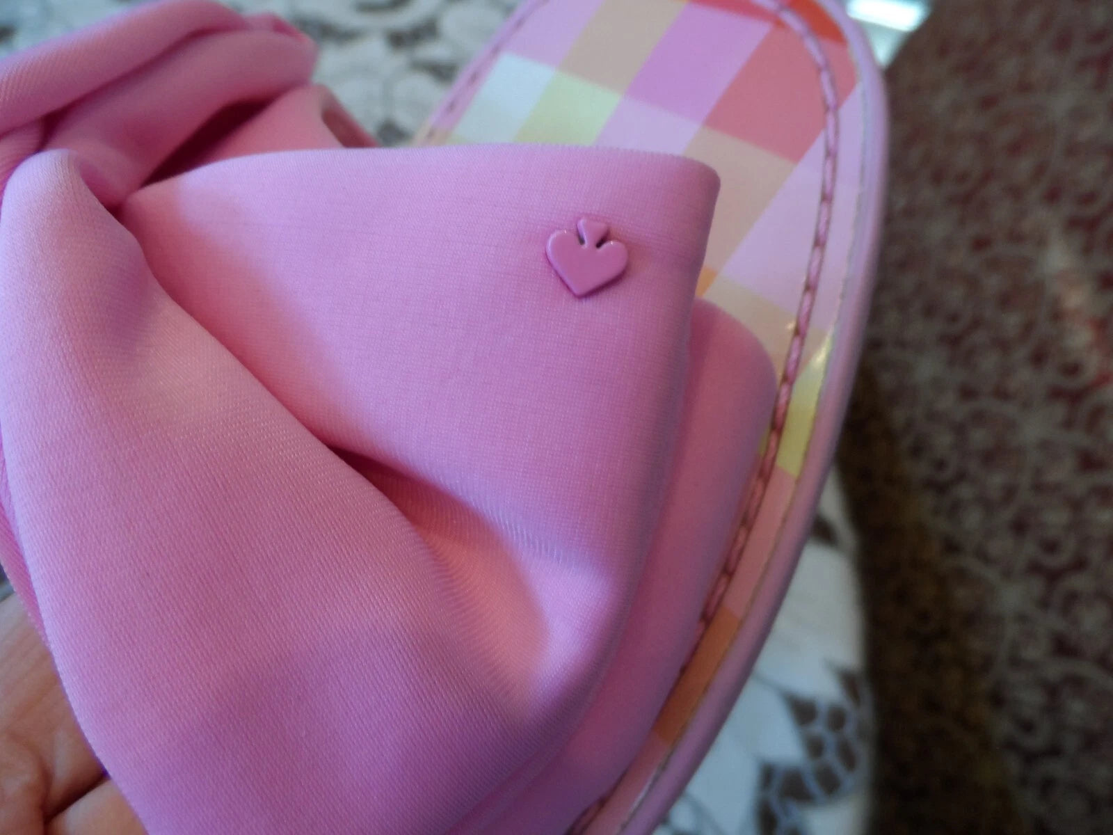 New Kate Spade New York Pink Madras Bikini Bow Slide Size 6.5B