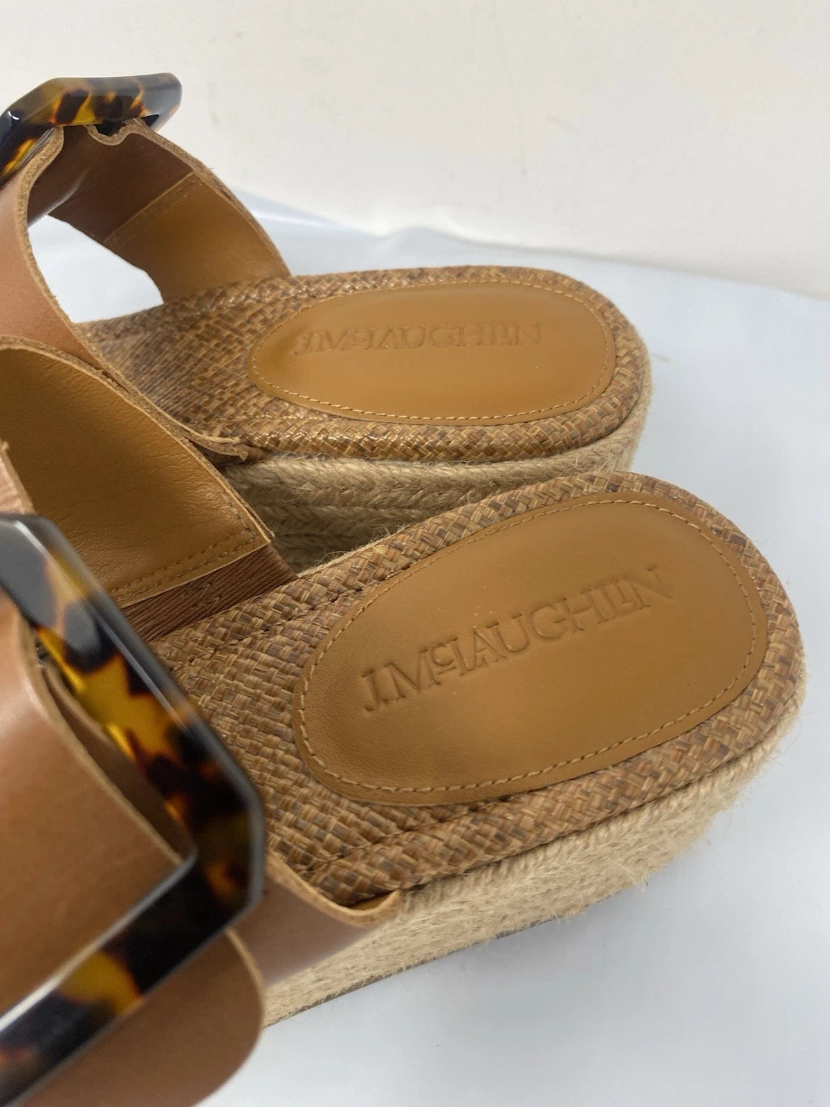J McLaughlin  Wedge Espadrilles Bamboo Buckle Slide Sandal Women Size 6.5 Fleur