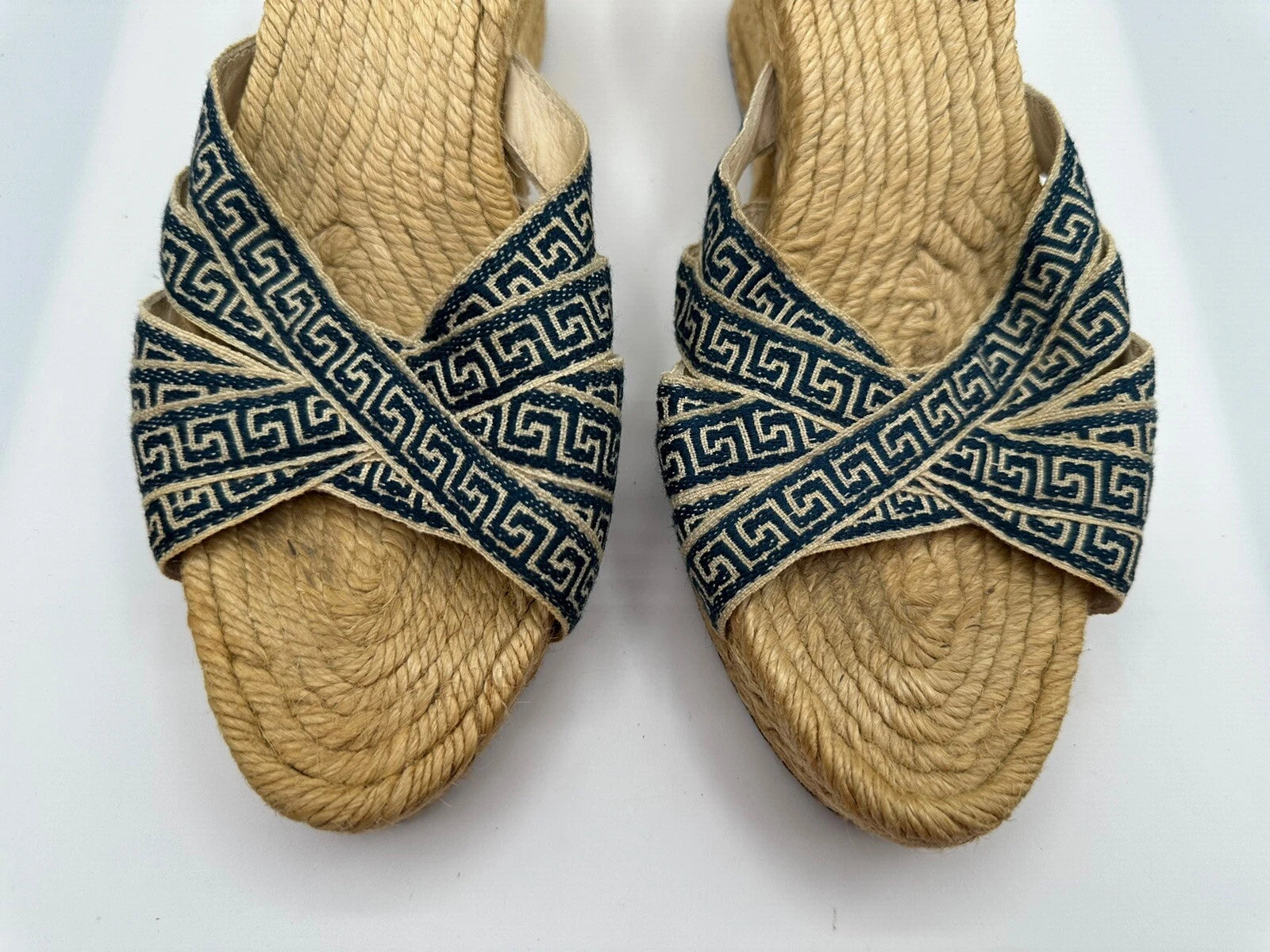 Stubbs & Wootton Blue Geometric Nylon Espadrilles Wedge Sandals Women Sz 7