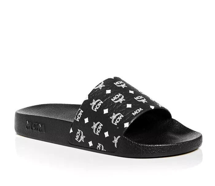 New in Box MCM Logo Slide Black Sandals EU 37 US 6.5 7 AUTHENTIC