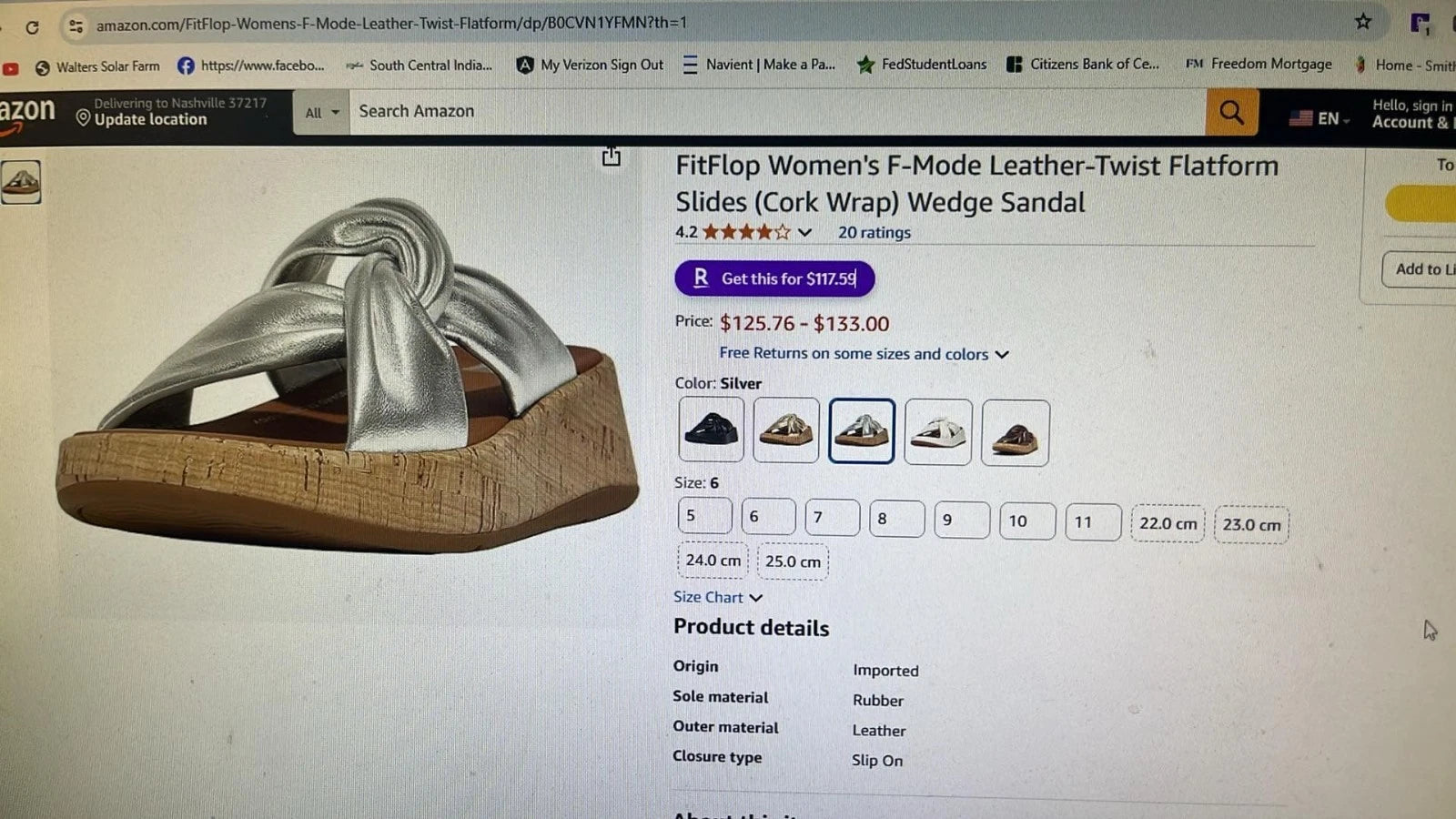 FitFlop Leather Twist Silver Cork Sandals SZ 9 BBQ Summer Parties Comfort Style