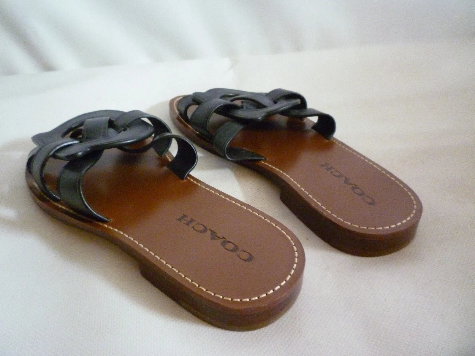 Coach Issa Black Leather Slides Sandal Shoes Women's UK 6 RRP £195 New US 8