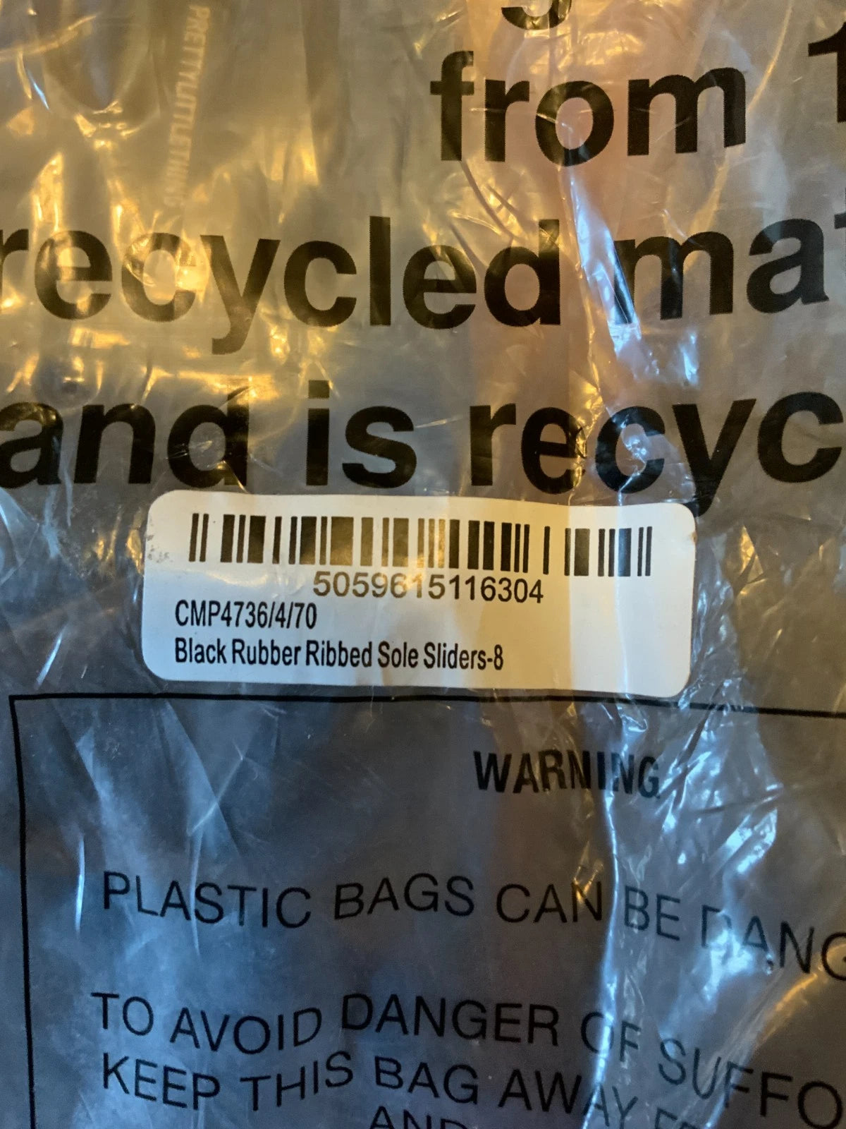 PrettyLittleThing Women's Black Rubber Ribbed Sole Slides, Style# CMP4736, Sz 8