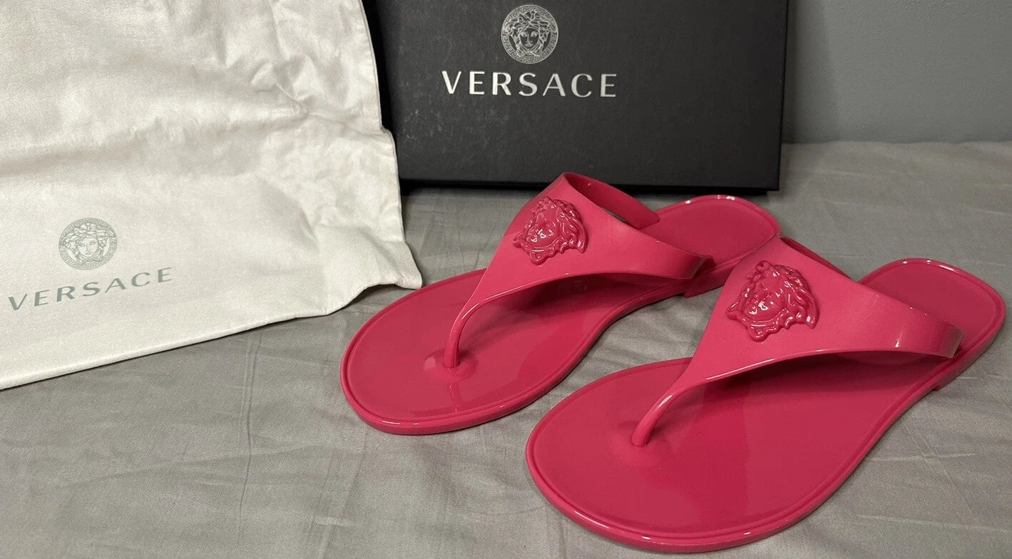 Versace Pool Slides Gomma Sandal Flip Flops Rubber Women Sz 40 (US 10) Authentic