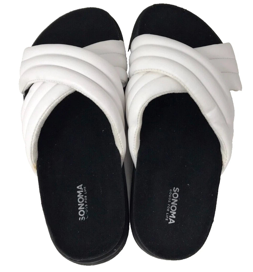 Sonoma Women's Fusilli Platform Slip On Comfort Slides Sandals Wht Size:10 200R