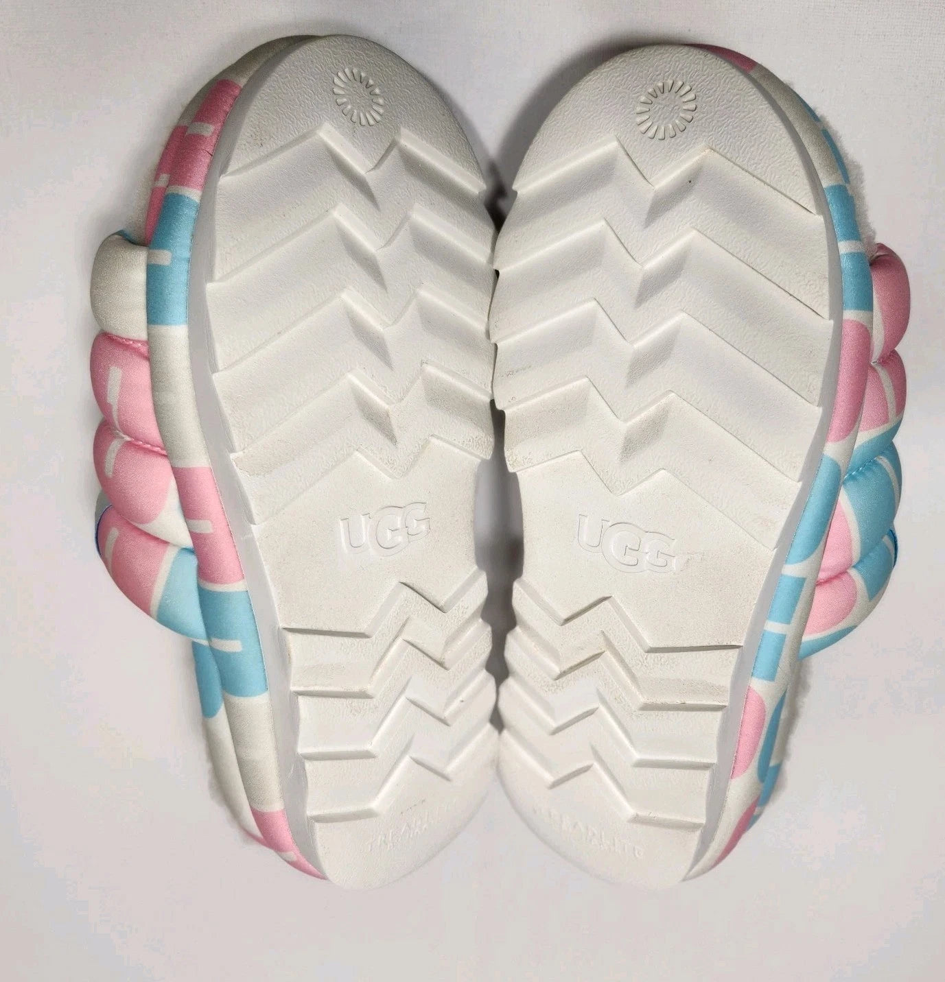 UGG Unisex Chunky Maxi Platform Sheepskin Slide Sandals Pink/Blue Sz W 8.5 /M 7