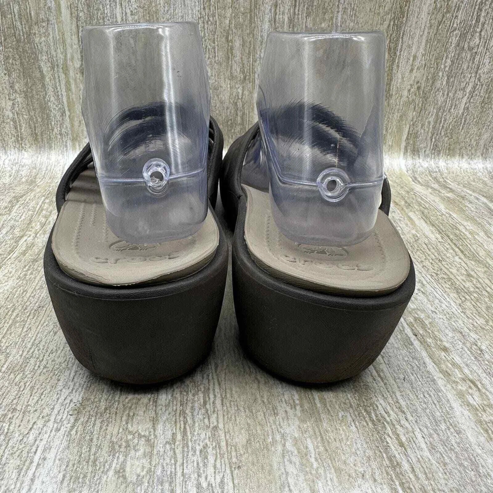 Crocs Rhonda Slides Wedge Strappy Slip On Sandals Brown Style 14706 Womens 10