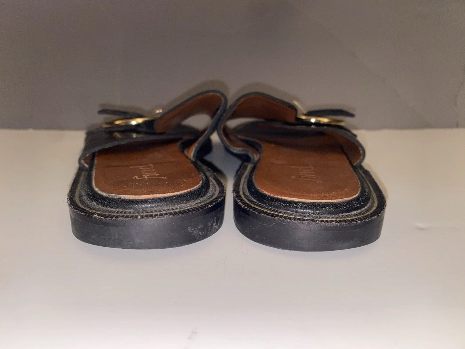 Find Black & Gold Leather Suede Croc Print Slide Sandals | Classic Style 7.5