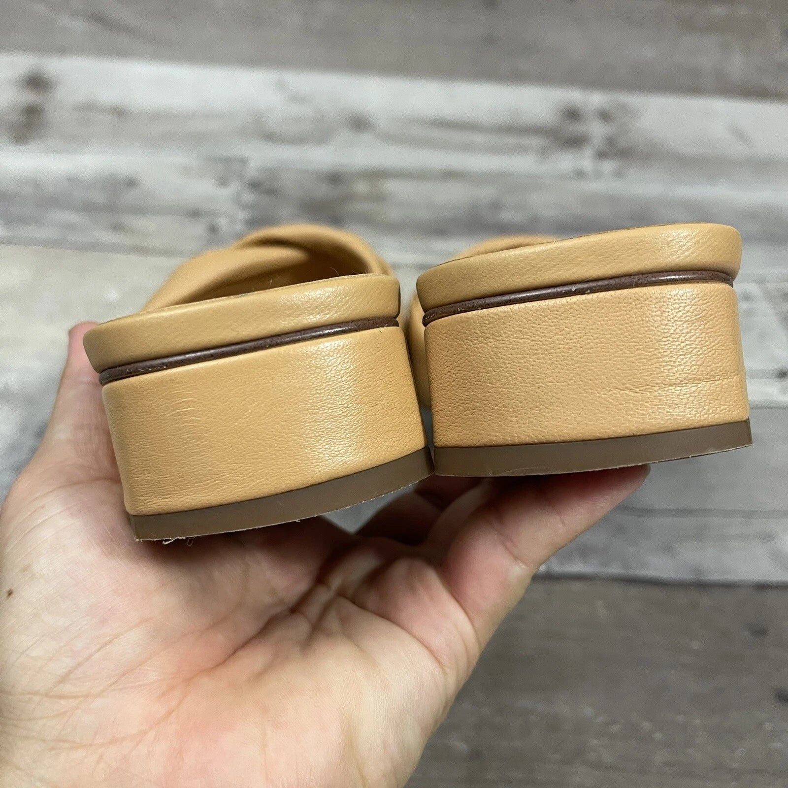 Sam Edelman Dawson Square Toe Quilted Leather Slide Sandals Size 10 Beige