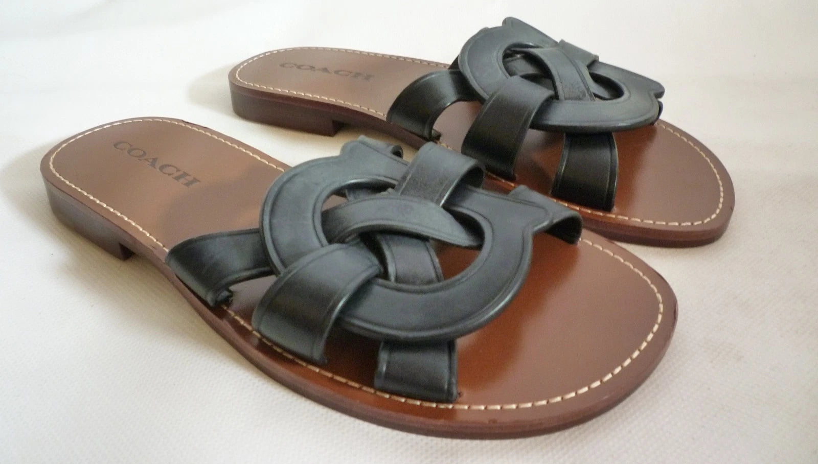 Coach Issa Black Leather Slides Sandal Shoes Women's UK 6 RRP £195 New US 8
