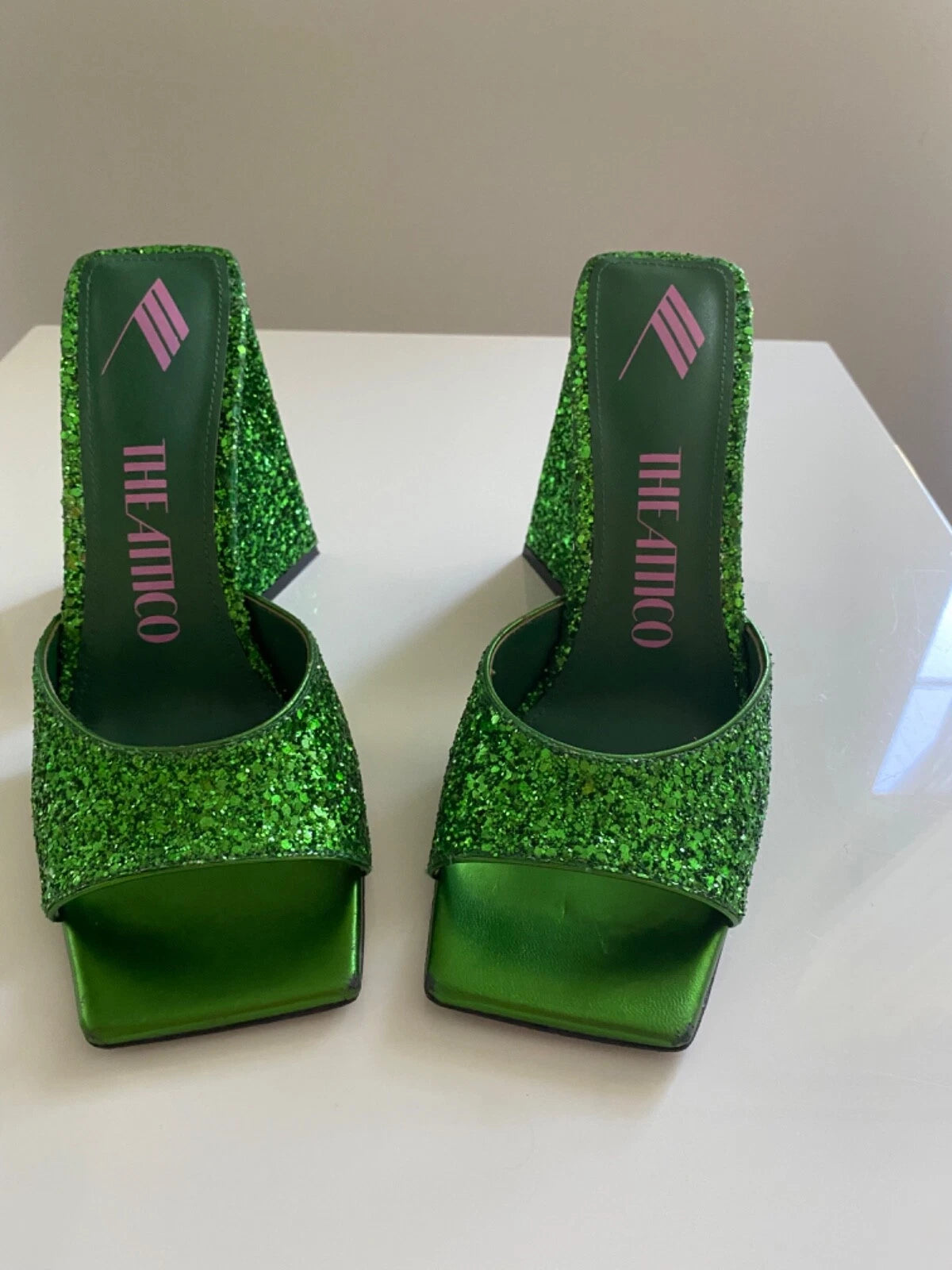 New Women's The Attico Stunning Devon Slide Herl Sandal Green Apple 37