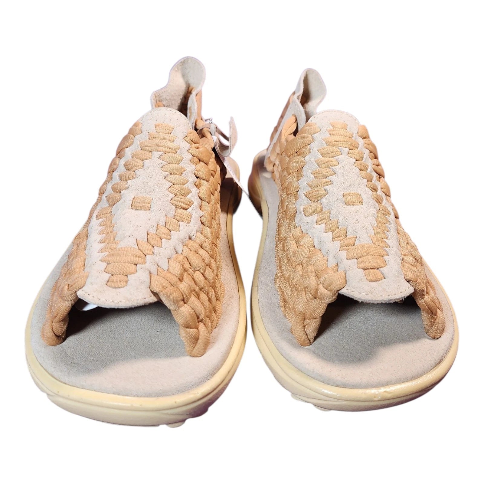 Beach Style Unisex Sandals Beige Woven Stretch Fit Leather Rubber Sole 9 US