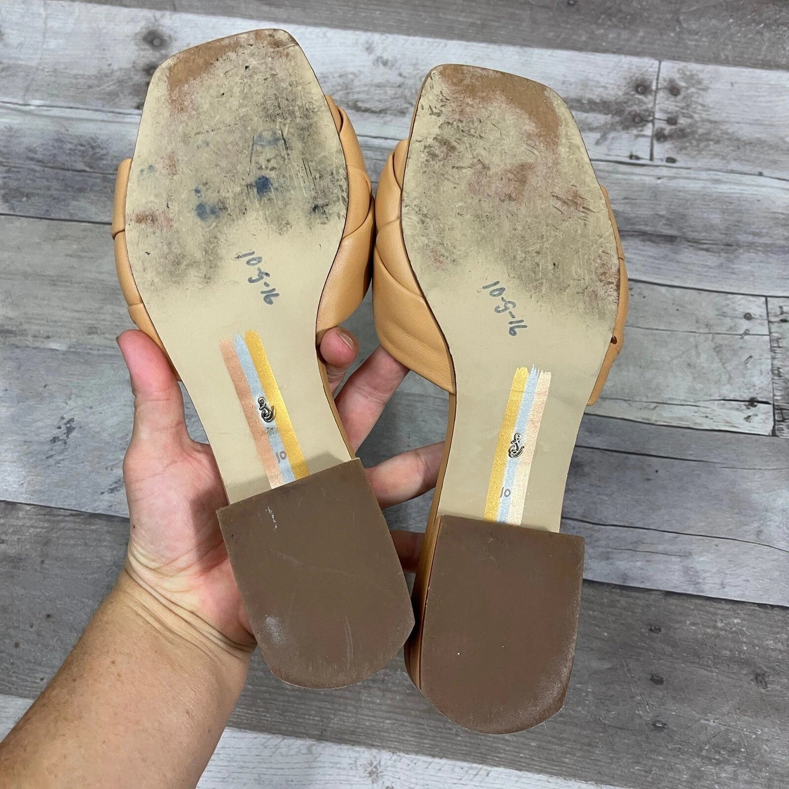 Sam Edelman Dawson Square Toe Quilted Leather Slide Sandals Size 10 Beige