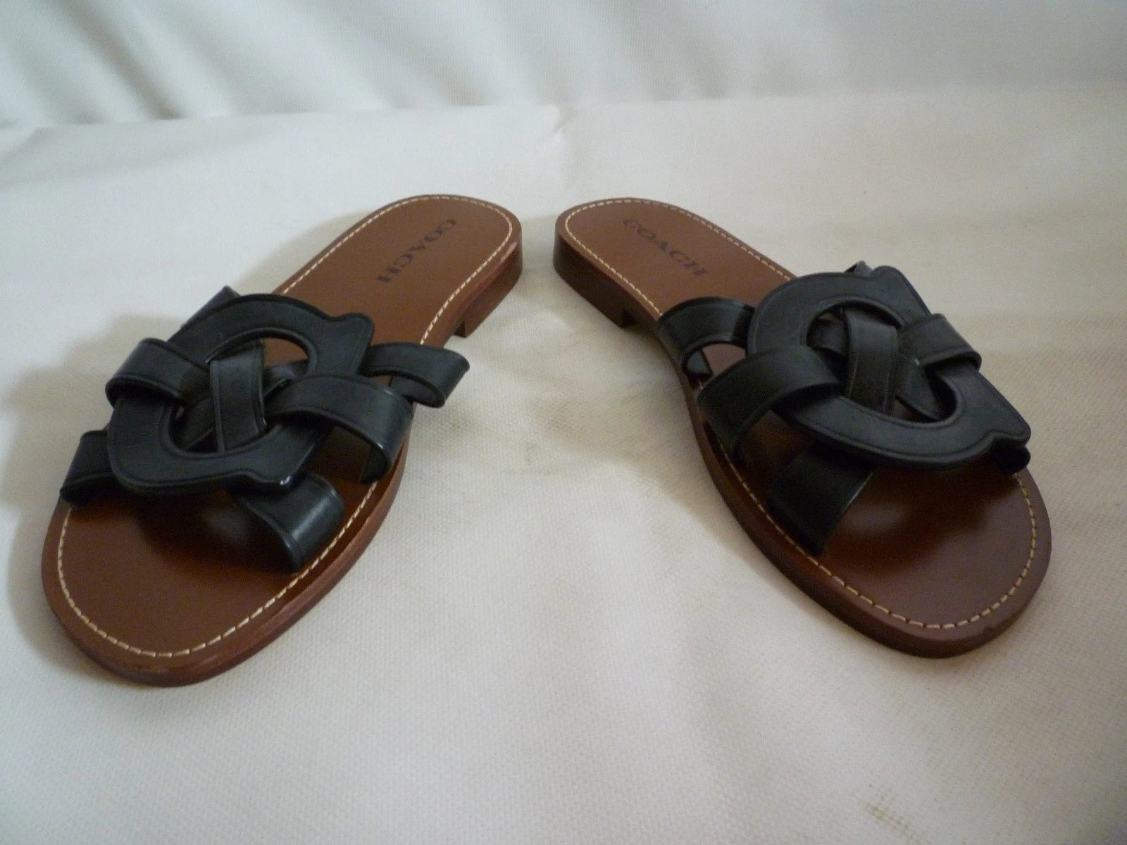 Coach Issa Black Leather Slides Sandal Shoes Women's UK 6 RRP £195 New US 8