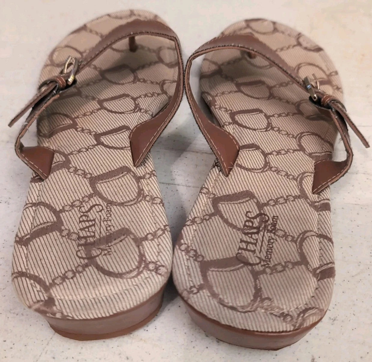 Chaps Thong Buckle Sandals Slides Tan Style Women's Size LG 9/10