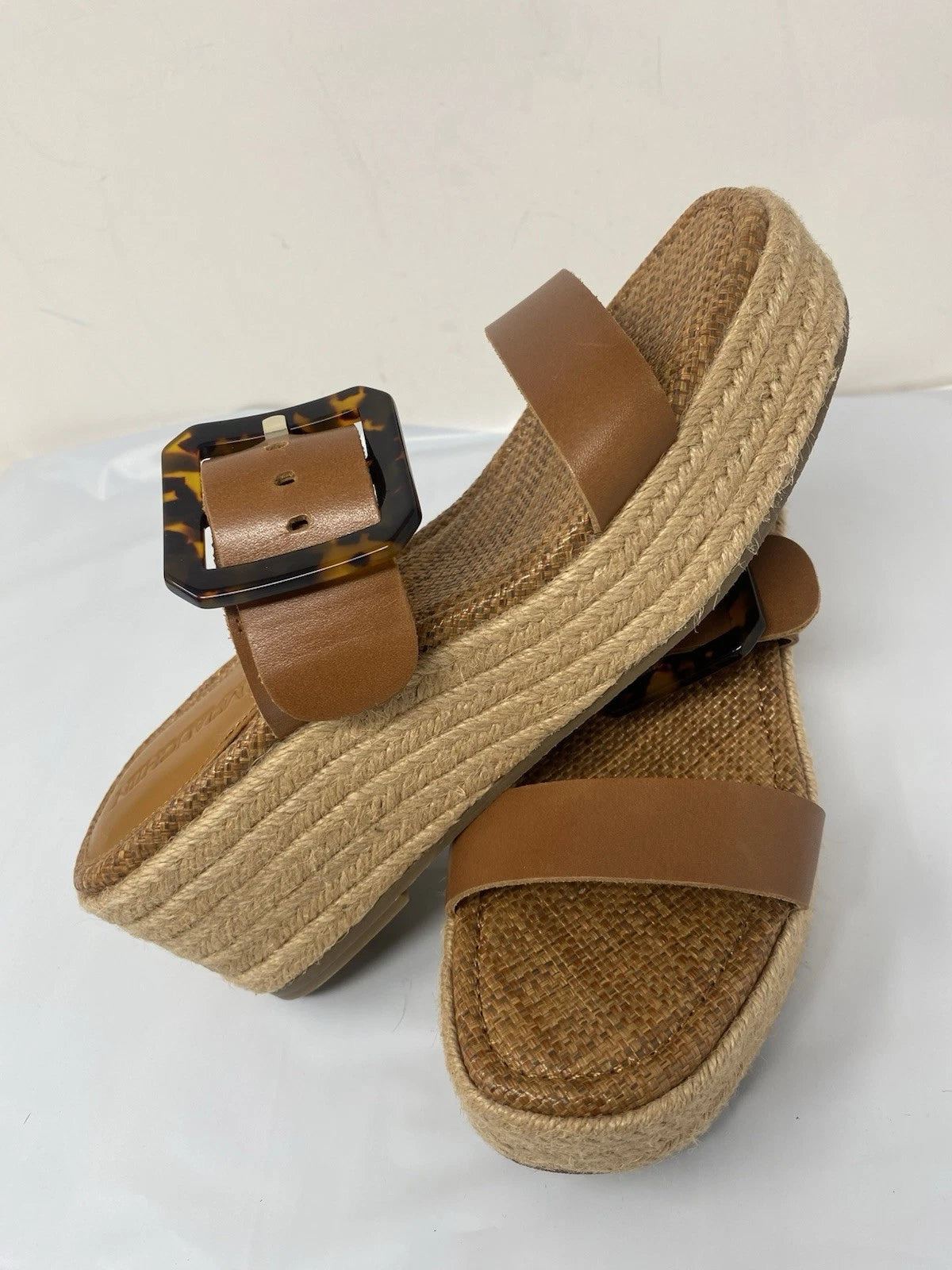 J McLaughlin  Wedge Espadrilles Bamboo Buckle Slide Sandal Women Size 6.5 Fleur