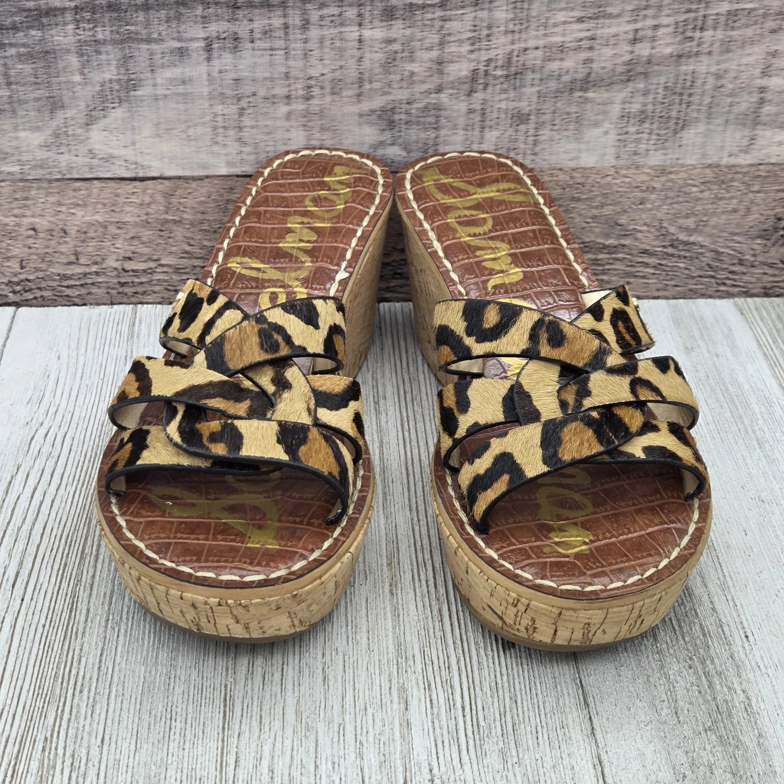 Sam Edelman Sandals Raynere Women's Sz 6 Leopard Cork Wedge Platform Shoe