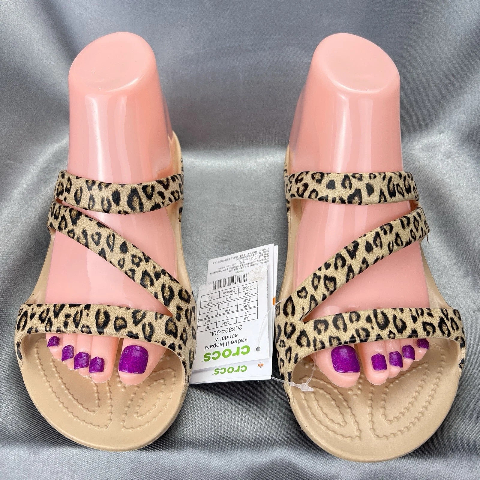 Crocs Kadee II Leopard Sandals Women's 7 Strappy Slides Spring Shoes 206894-90L