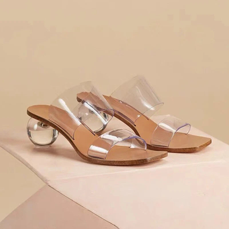 Women's Sandals Shoes Mules Slides Slippers Crystal Transparent Med Ball Heel 8