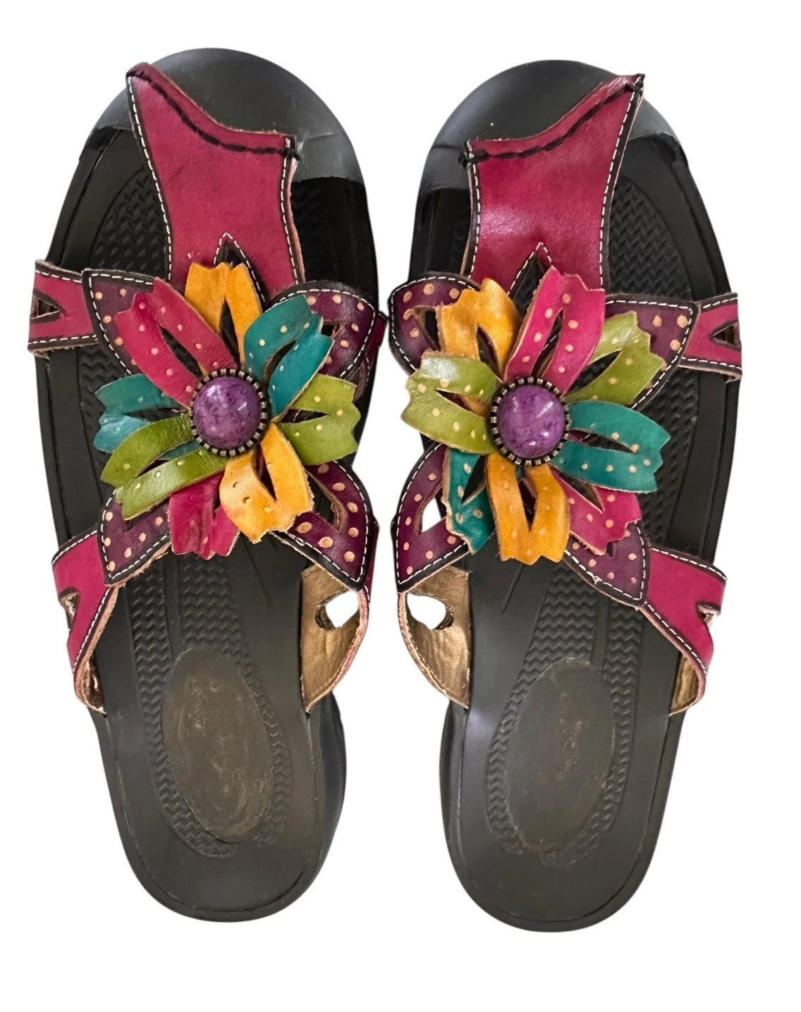 Corkys Elite Floral Sandals Style Rain US Size 6 Colorful Leather Bejeweled 3D