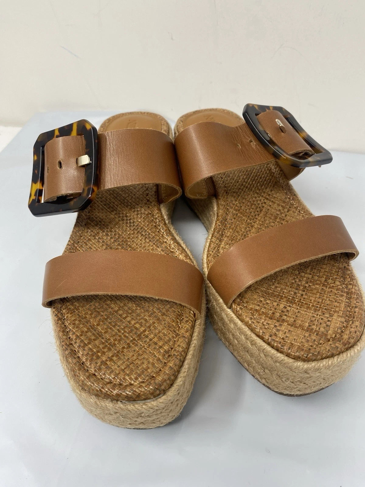 J McLaughlin  Wedge Espadrilles Bamboo Buckle Slide Sandal Women Size 6.5 Fleur