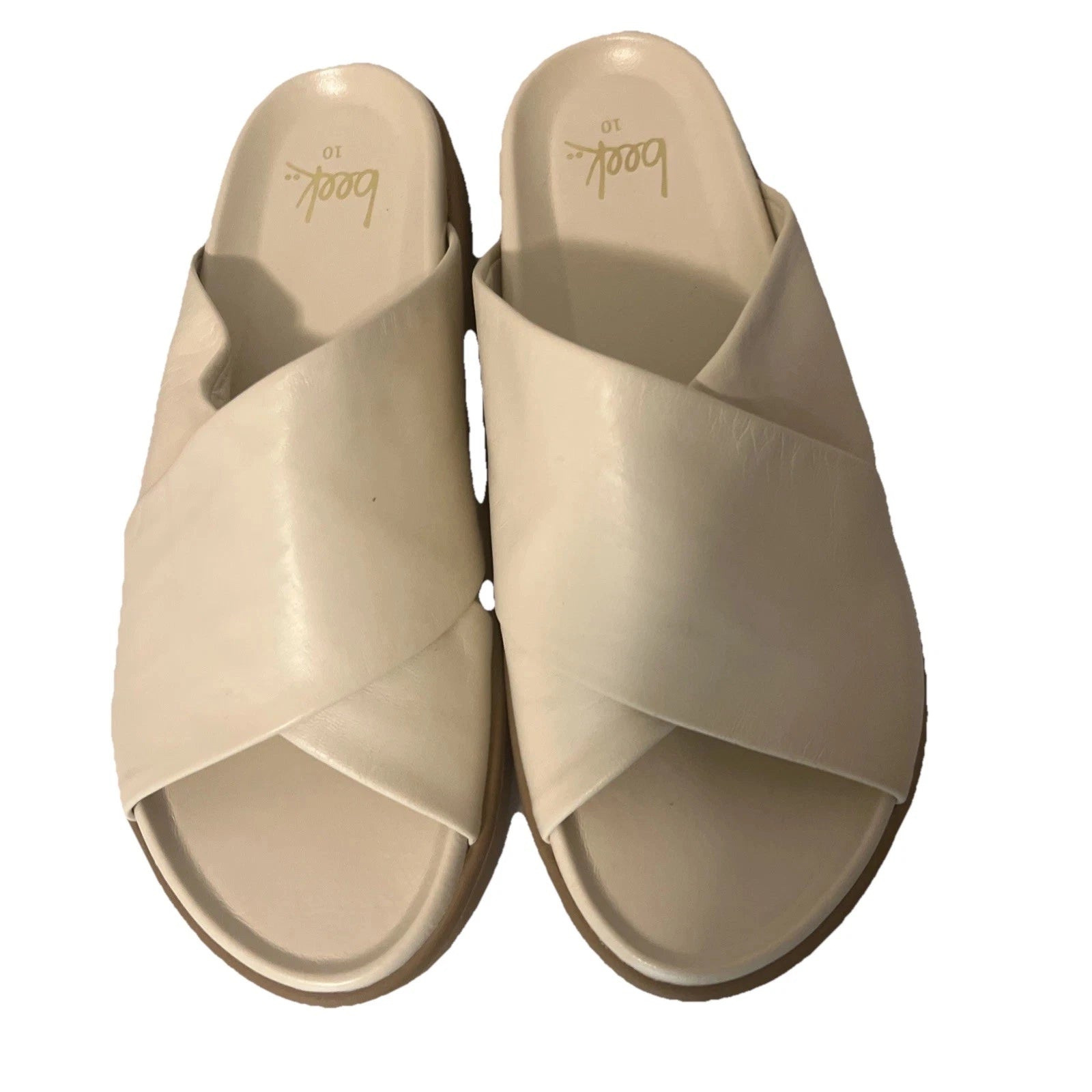 BEEK Ivory Hen Leather Platform Slides Sandals Size 10 NEW