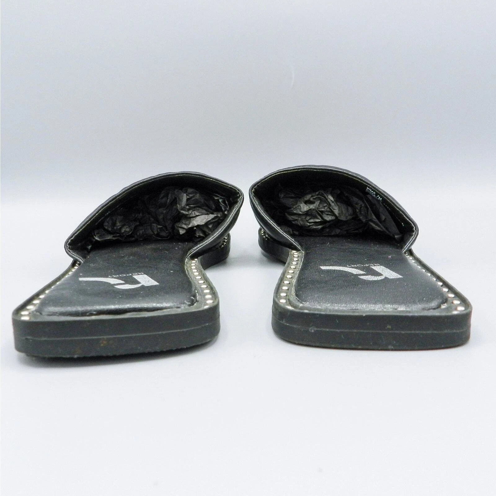 Report Rosalee Puff Slide Sandals Studded Sz 7 Black Faux Leather Square Toe