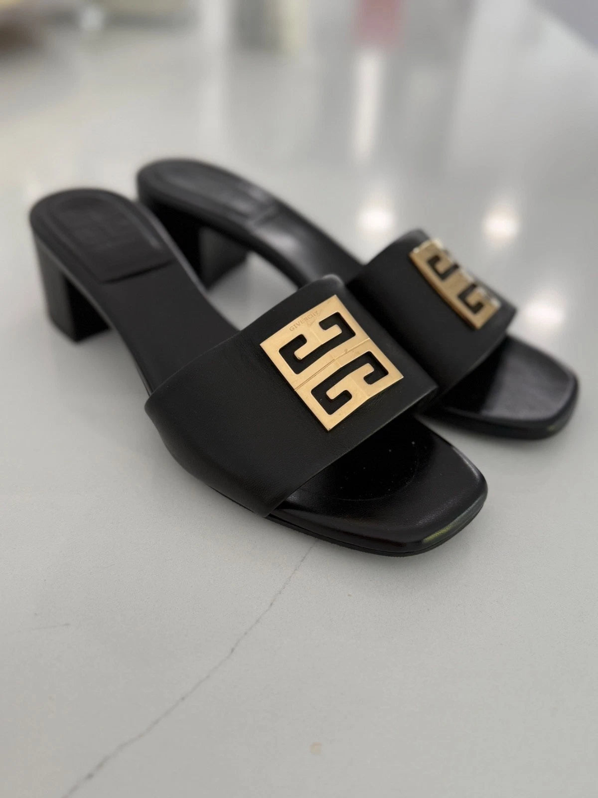 Givenchy Black 4G Block Heel Slide Sandals 9.5