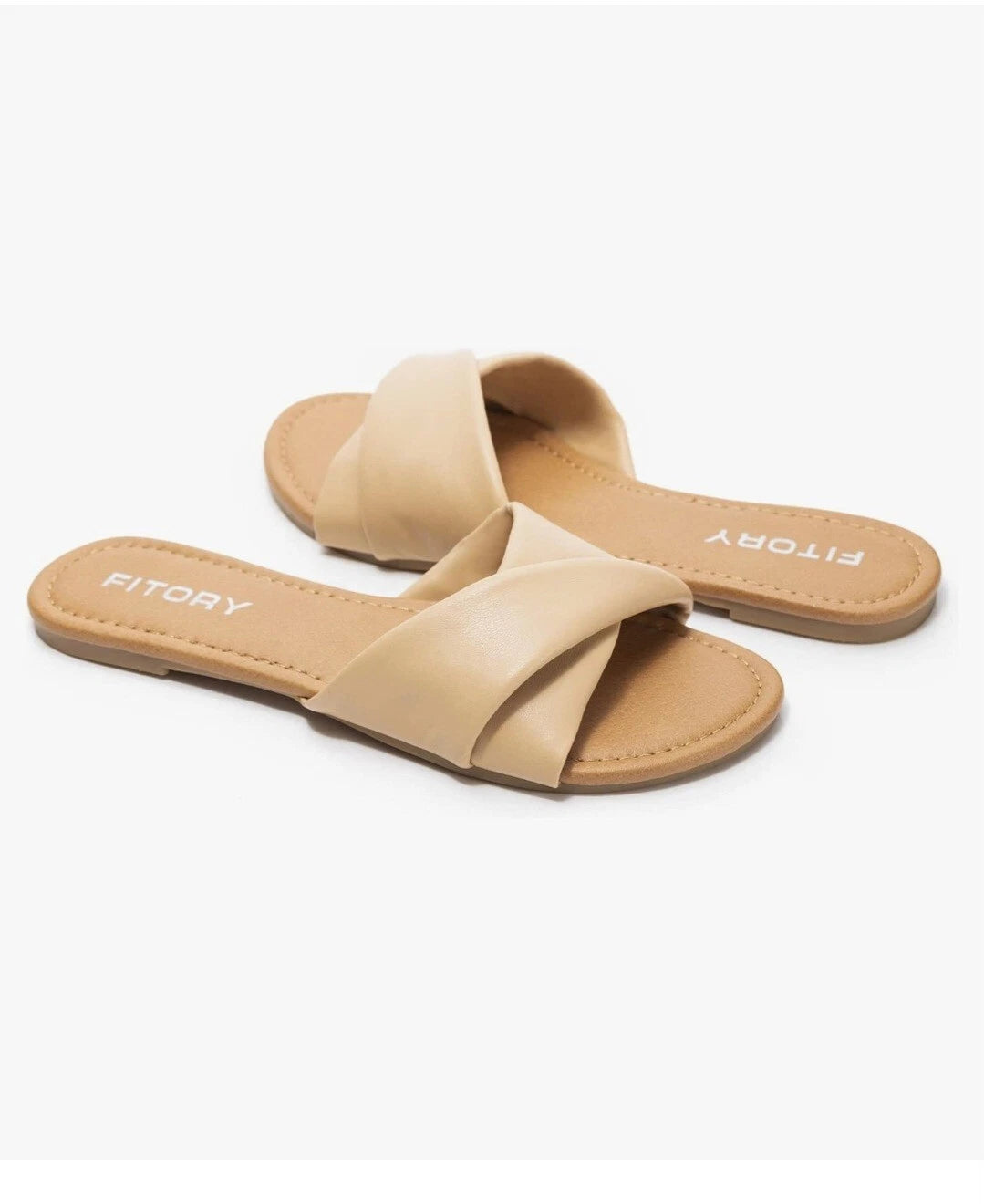 FITORY Women's Flat Sandals Fashion Slides With Soft Leather Slippers Size US 8