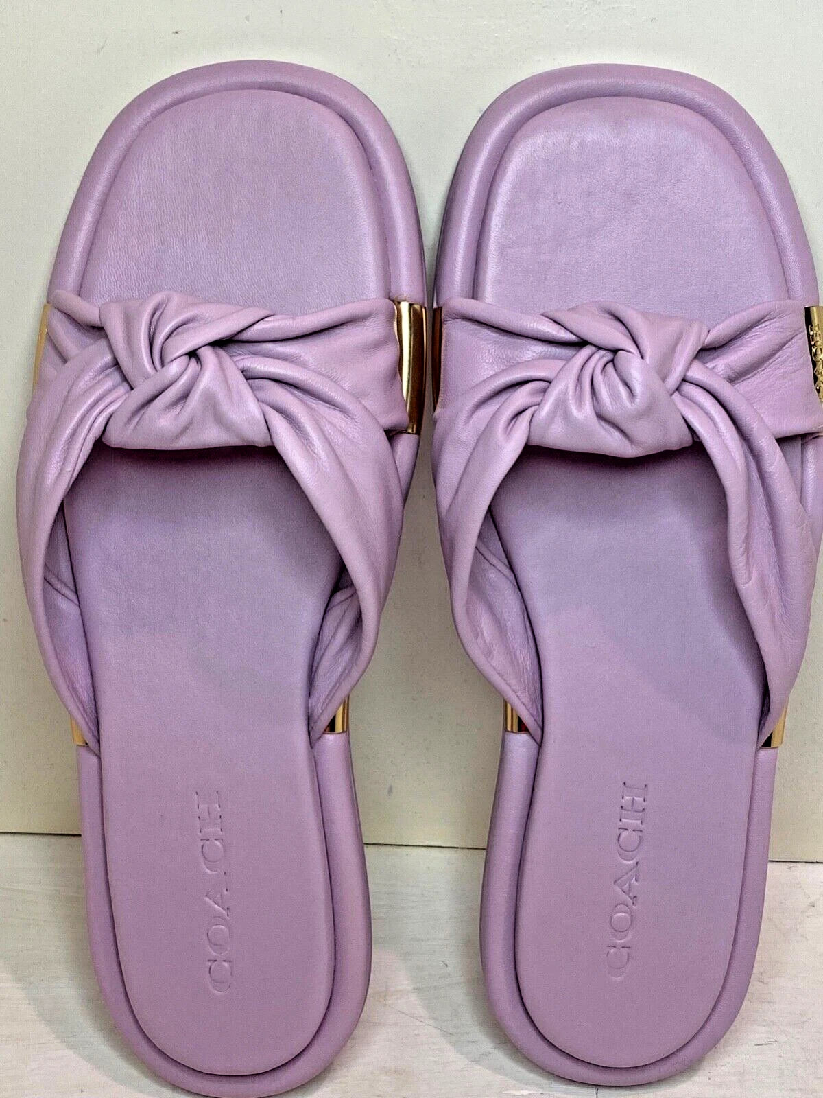Coach Brooklyn Leather Sandals Violet Lilac Purple Twist Knot Slides Women's  10