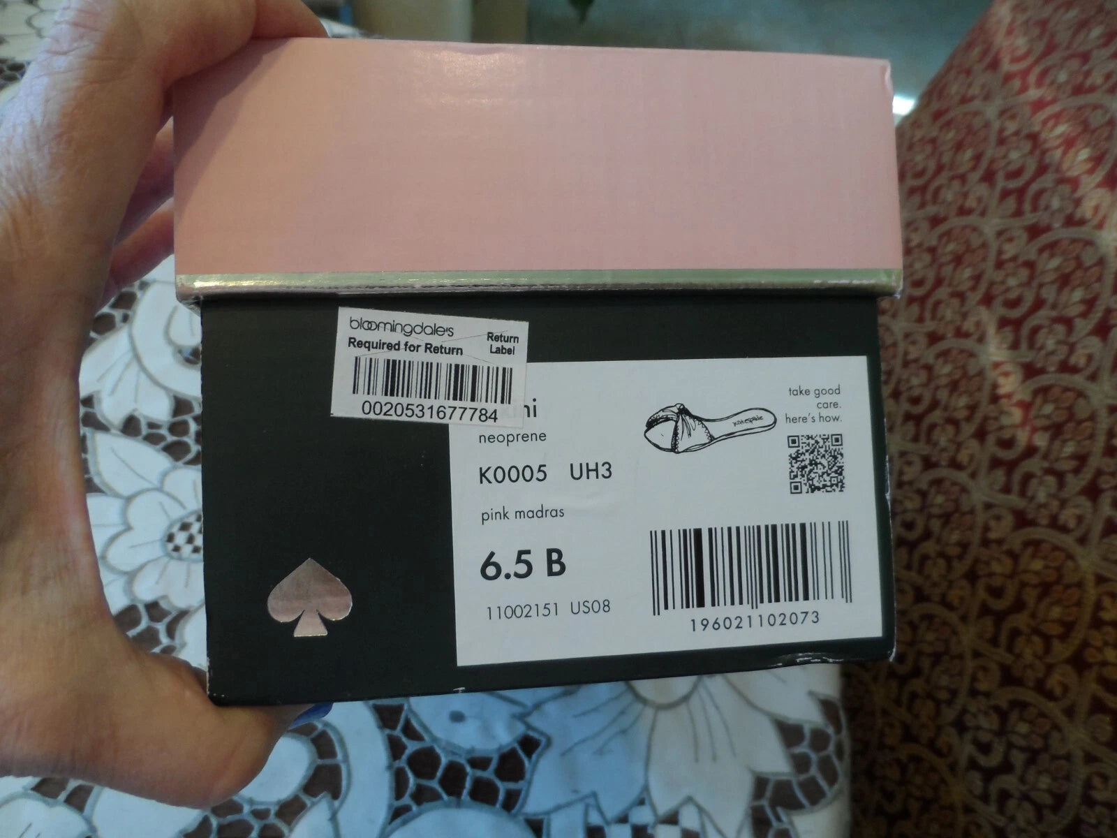 New Kate Spade New York Pink Madras Bikini Bow Slide Size 6.5B