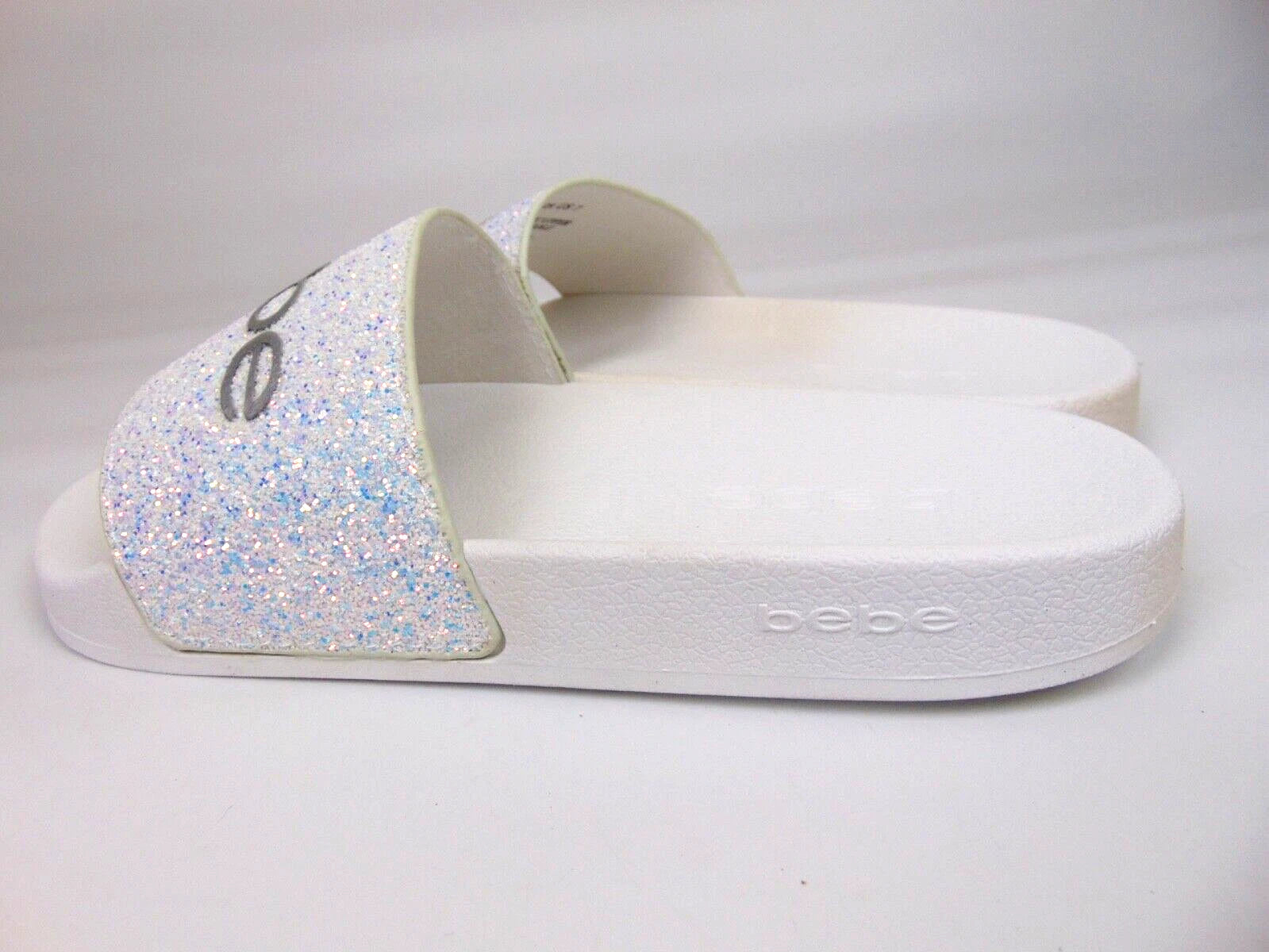 Bebe Womens Fraida Glitter Slide Fashion Sandals Flats Size 7.0 M, White Glitte