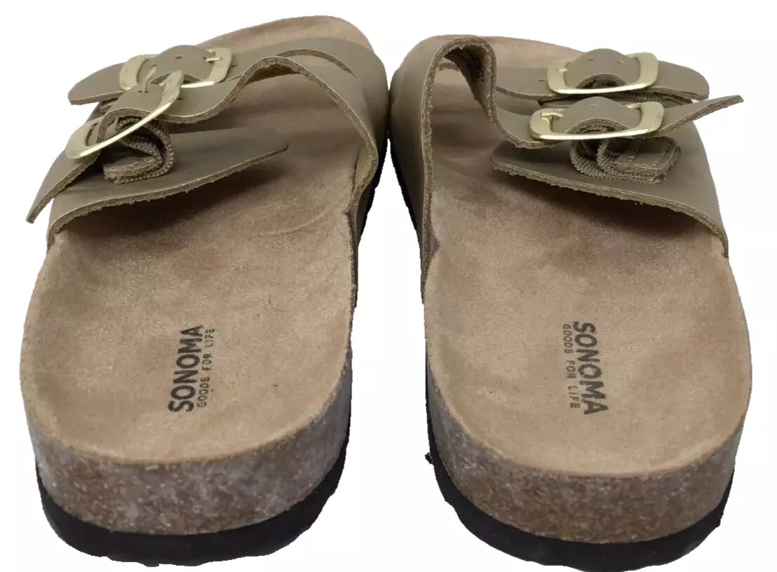 Sonoma Women's Artwork Double Buckle Leather Slide Sandals Gold Size:9 201E