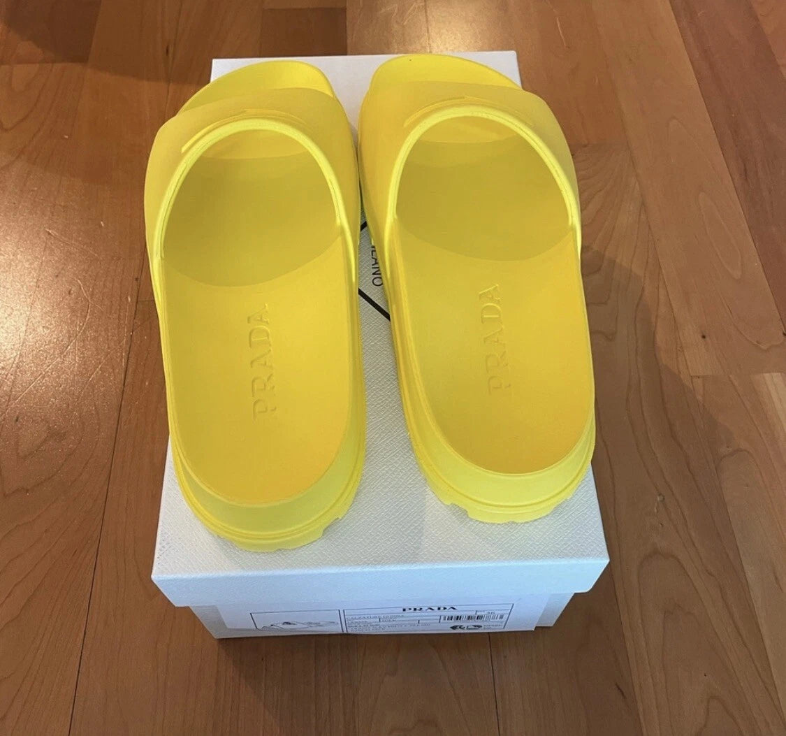 Prada Logo Rubber Pool Platform Slide Sandals - Yellow IT 36 / US 6 (Women’s)