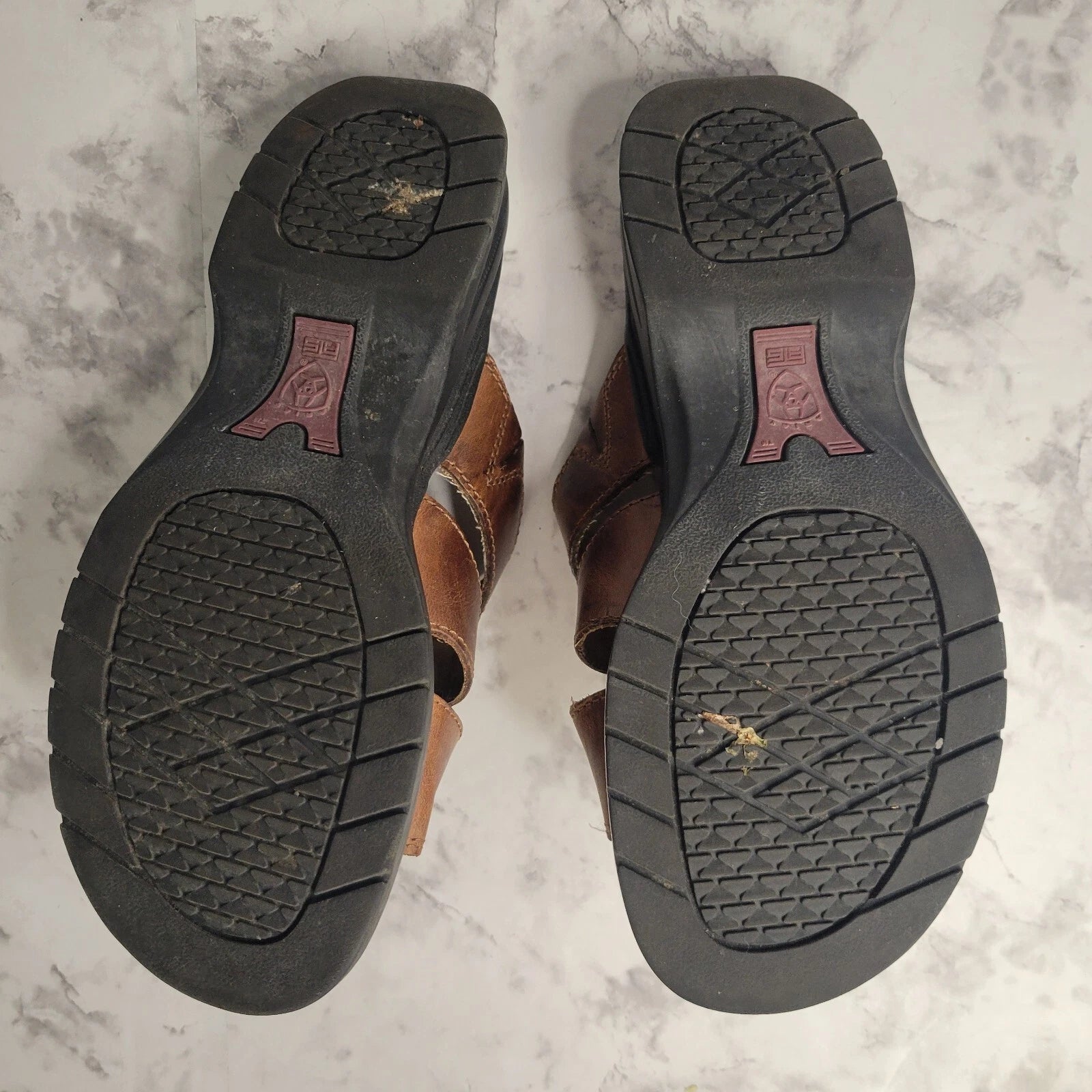 Ariat Brown Leathers Strap Brass Stud Slides Sandal Style 21443 Womens 6B Farm