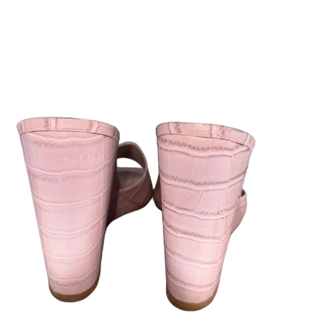Steve Madden Croc Embossed Wedge Slide Sandal 9.5 Trendy Chic Pastel Pink Veles