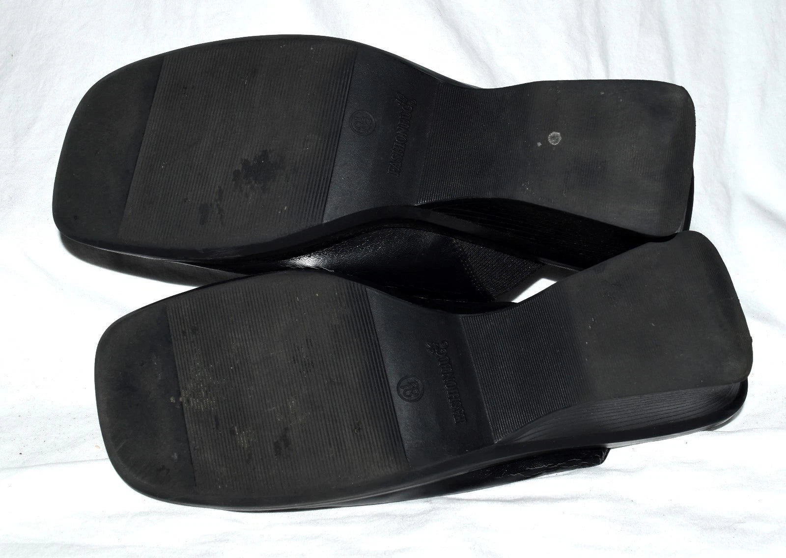 Fashion Bug Black Faux Leather Open Toe Womens Slide Wedge Sandals Size 8.5M