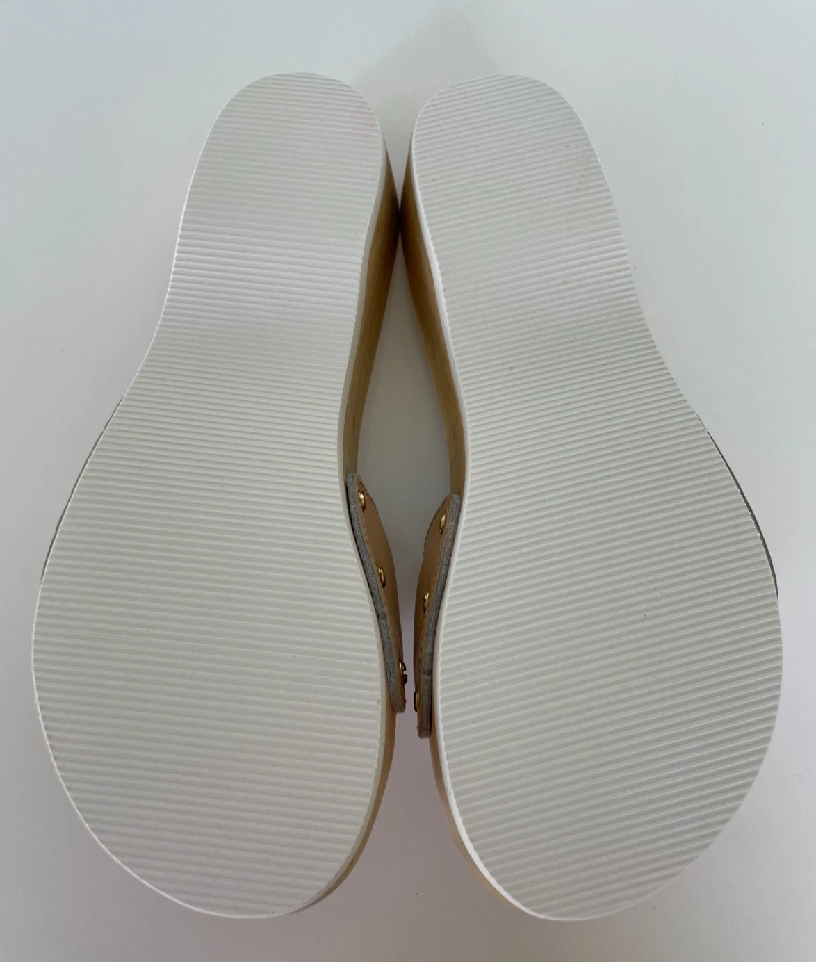 Dr. Scholl's The Original Wooden Sandals Slides Beige Leather Sz 5 M Brazil NEW