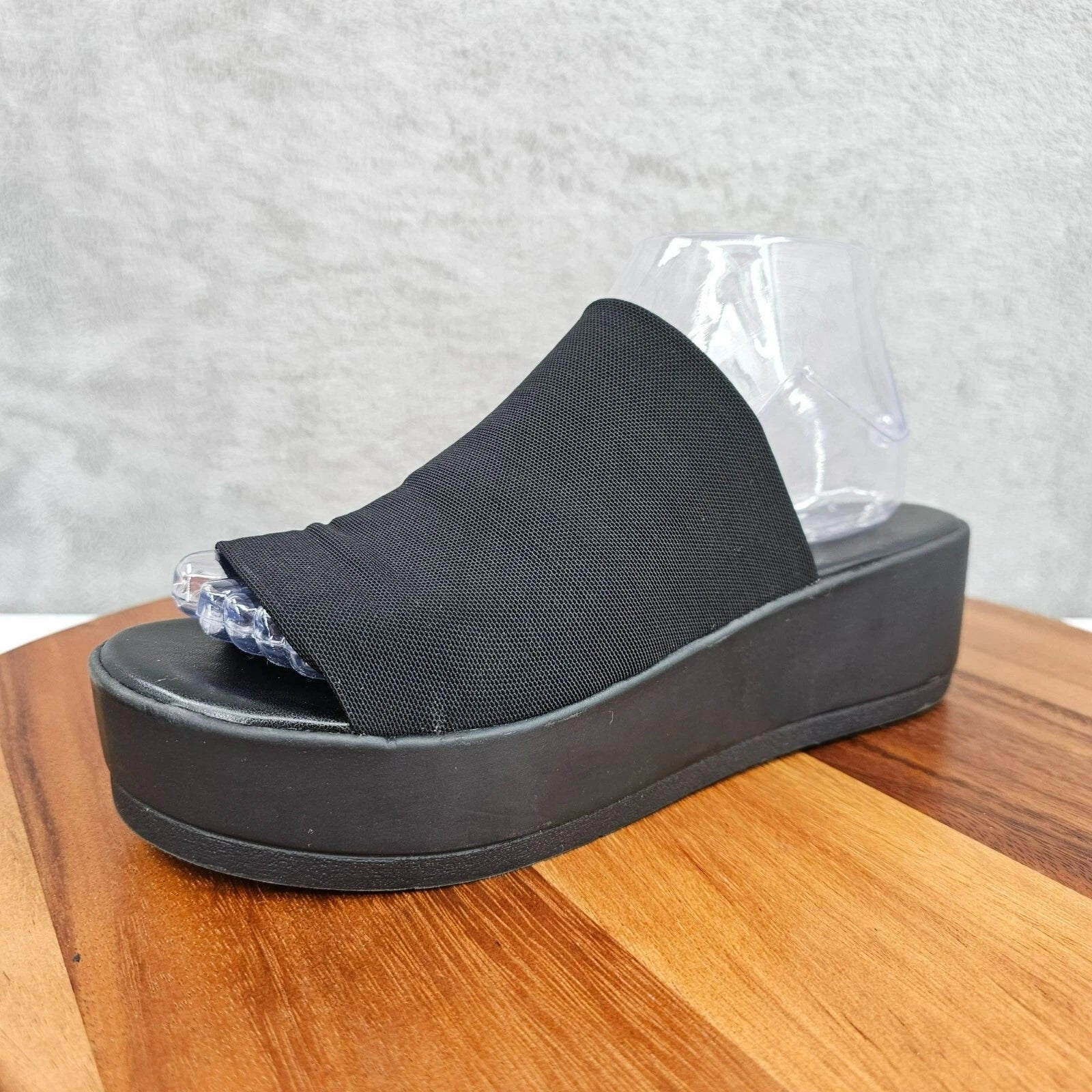 Mossimo Platform Slides 8 Black Fabric Stretch Flatform 90s Retro Stylish Trendy