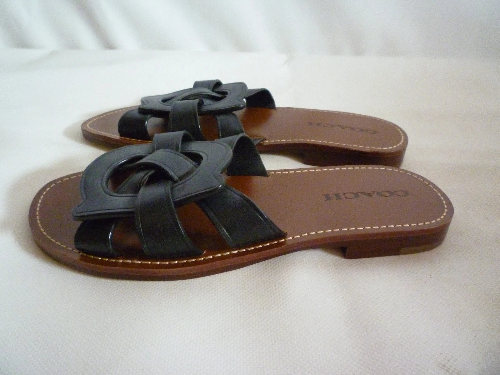 Coach Issa Black Leather Slides Sandal Shoes Women's UK 6 RRP £195 New US 8