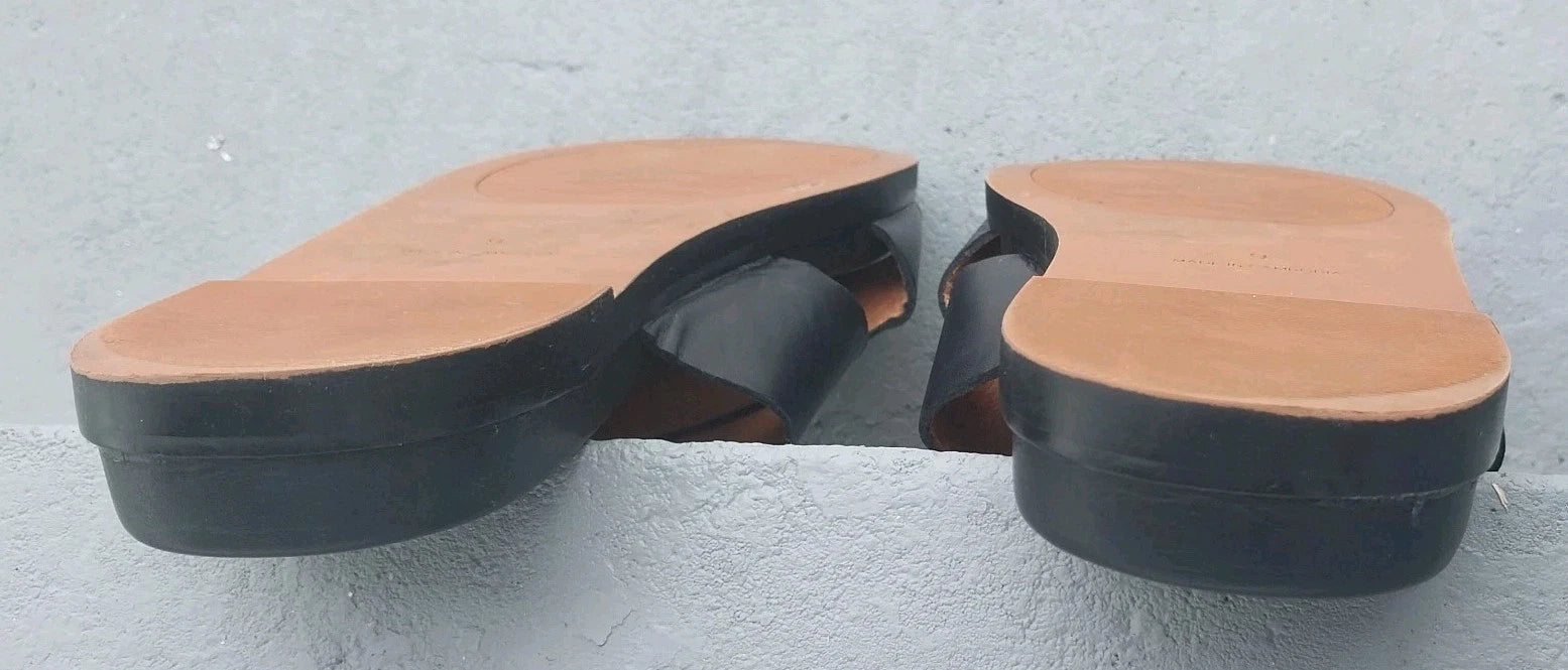 MADEWELL Size (9) Black Women's Upper Leather Criss-Cross Slip On Sandals