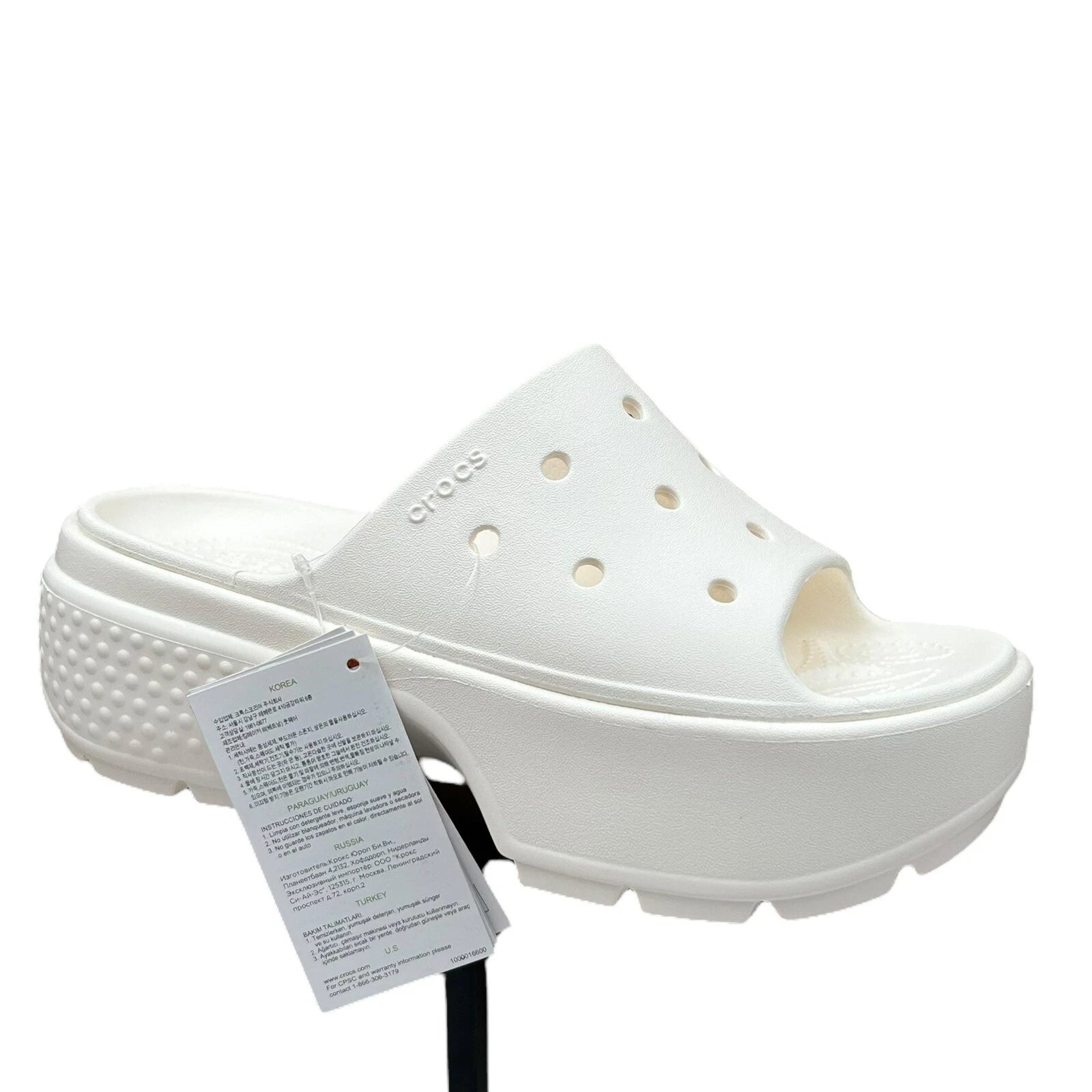 Crocs Women’s Stomp Style Slide Sandals Size 8-8.5 Solid White Chunky Block Heel