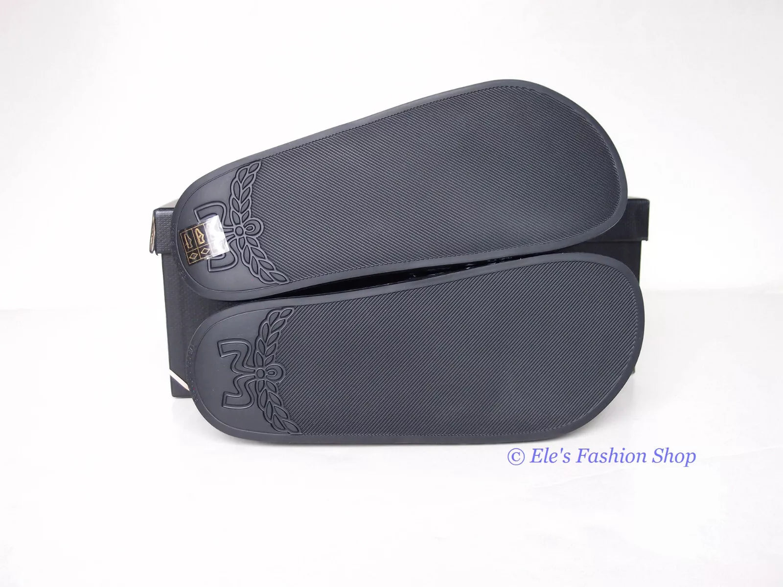 New in Box MCM Logo Slide Black Sandals EU 37 US 6.5 7 AUTHENTIC