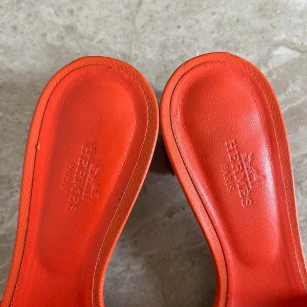 Hermes Orange Sandals Women Size 35 Leather Slide Shoes Classic Summer Style