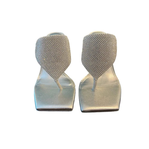 Cult Gaia Audrey Crystal Embellished Sandals Stiletto Heel Square Toe Clear Sz 6